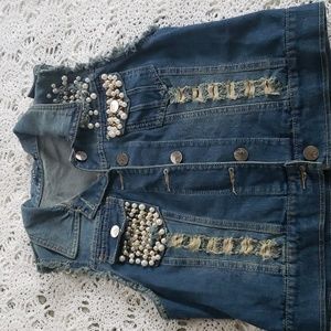 Womens Beaded Denum Vest Size L